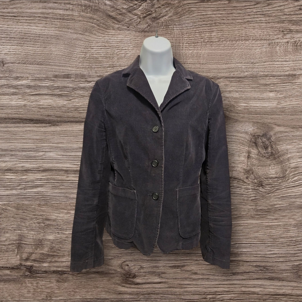 Lands End Womens Size 8 Button Front Corduroy Jacket Midnight Navy Blue